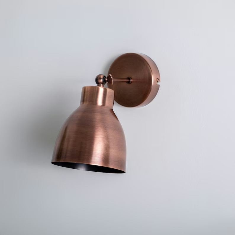 Aged Brass Wall Sconce Lighting , Solid Brass Adjustable Wall Sconce , Mid Centu