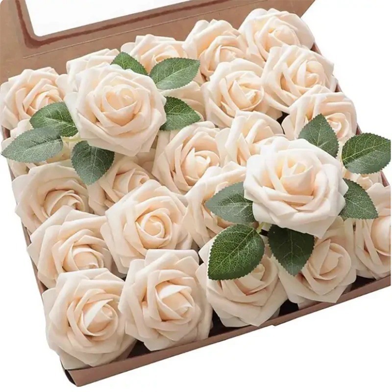 25Pcs Artificial Flowers Fake Flowers Roses Stem for DIY Wedding Bouquets Party
