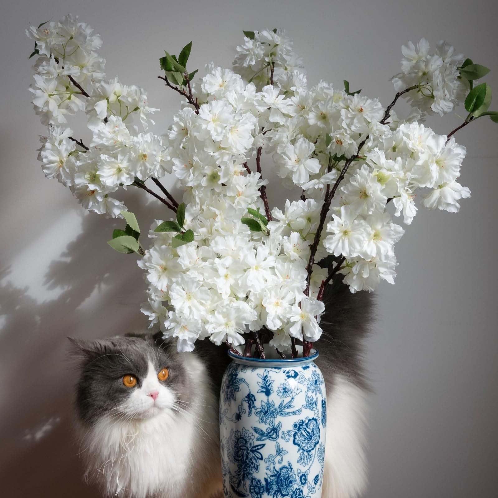 47.2 Inches Cherry Blossom Branches, 3 Pieces Artificial White Flower Branche…