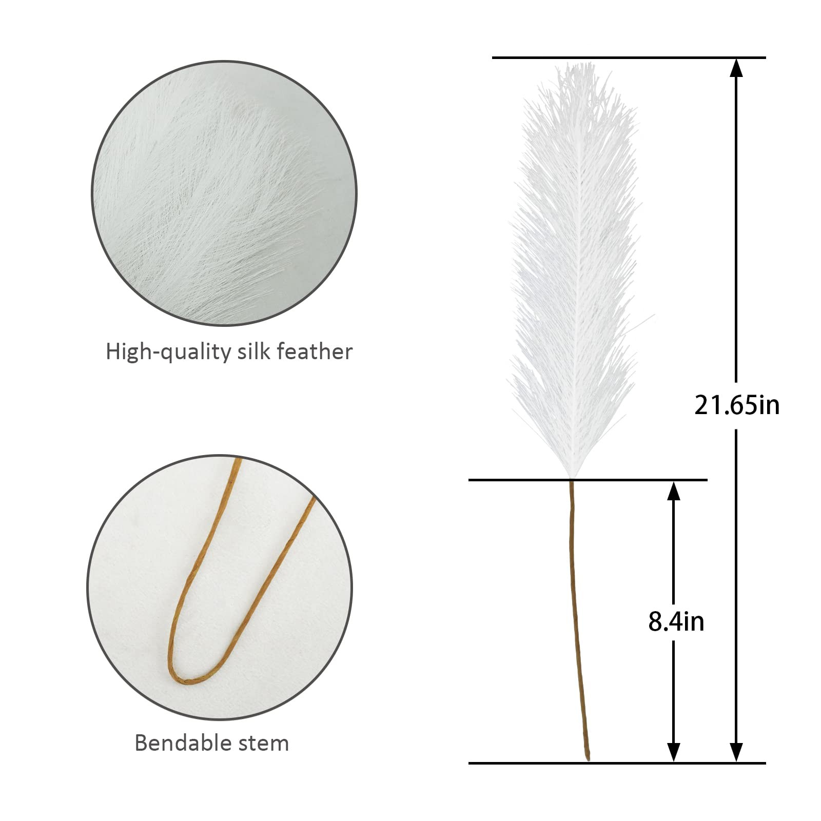 50pcs White Faux Pampas Grass Decor, 21.6″ Short Artificial Pompous Grass Flo…