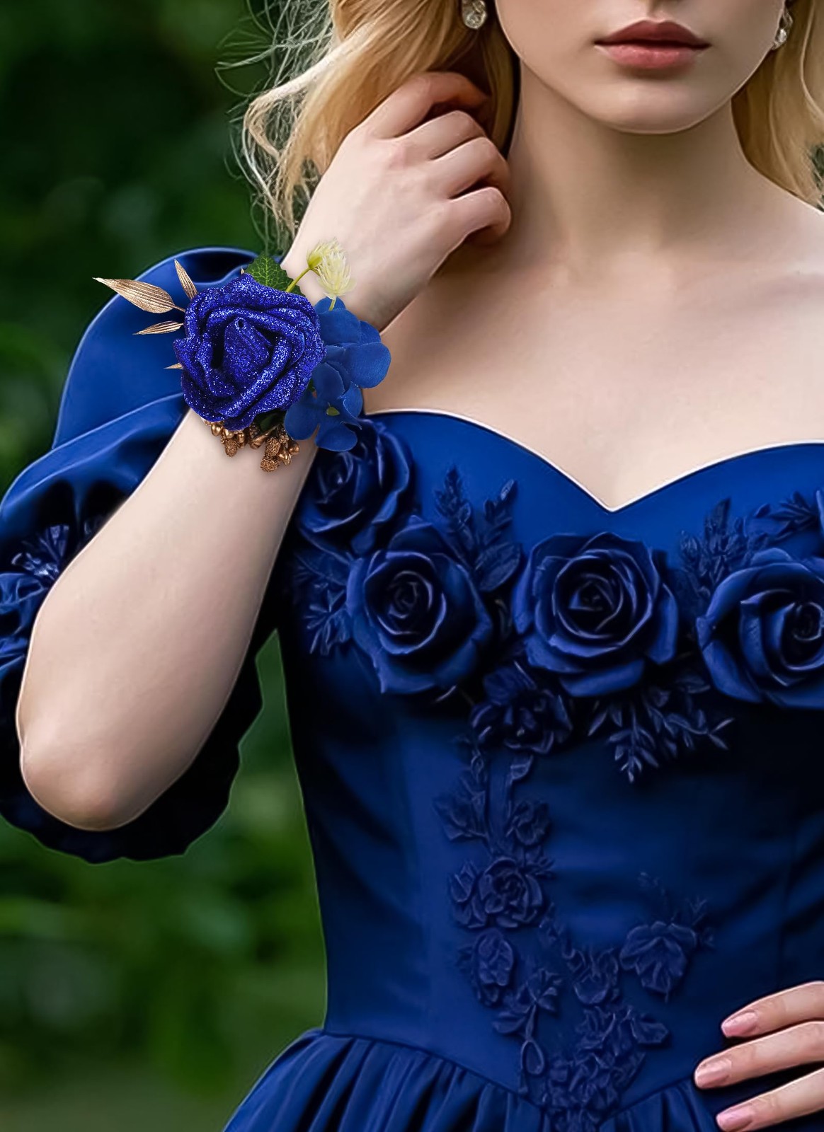 2 PCS Blue Boutonniere Corsage Set Artificial Flowers Wrist Wedding Prom Groom