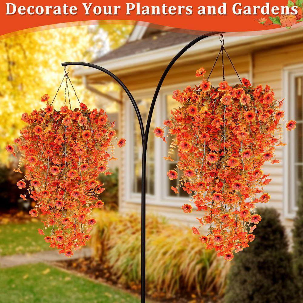 5 In. H Orange Artificial Hanging Fall Flowers 4-Pieces Fake Mums for Outdoor UV