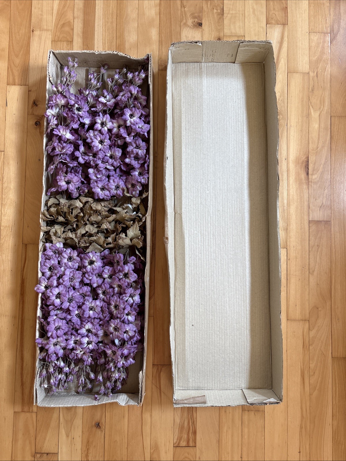 Vintage Plastic Large Purple Larkspur Flower Stems – Case of 12 – New Old Stock