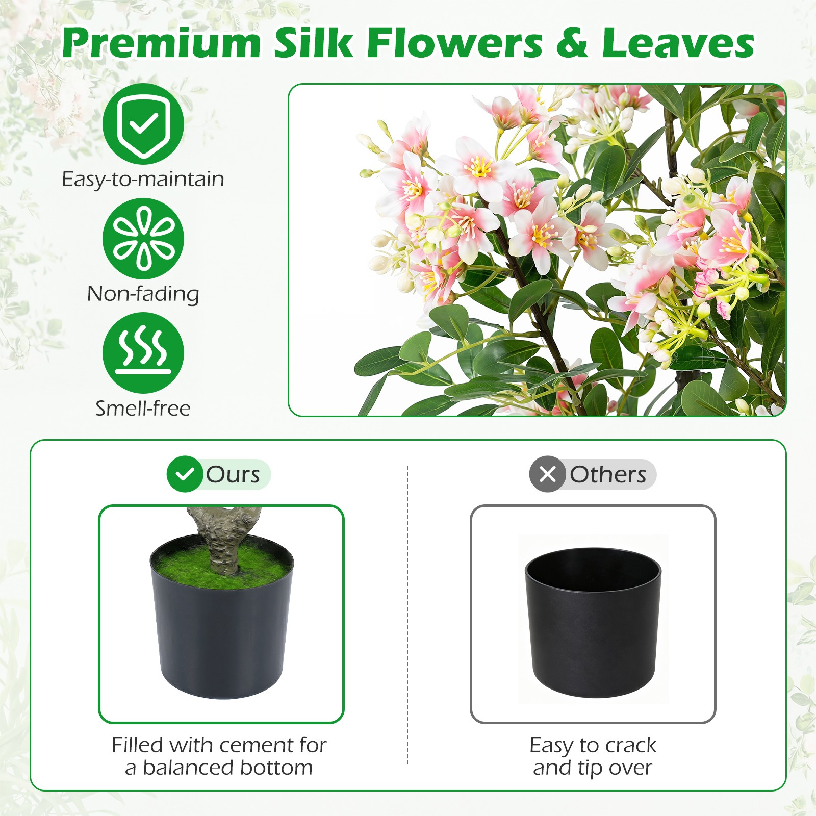 36” Artificial Impatiens Blossom Tree w/ Mini Fruits, Faux Grass for Porch