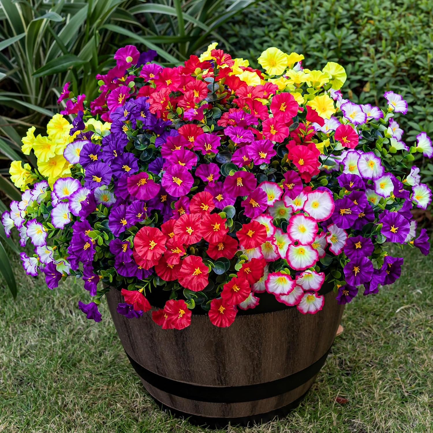 UV Resistant Faux Morning Glory Flowers – 16 Bundles for Outdoor Decor (8 Colors