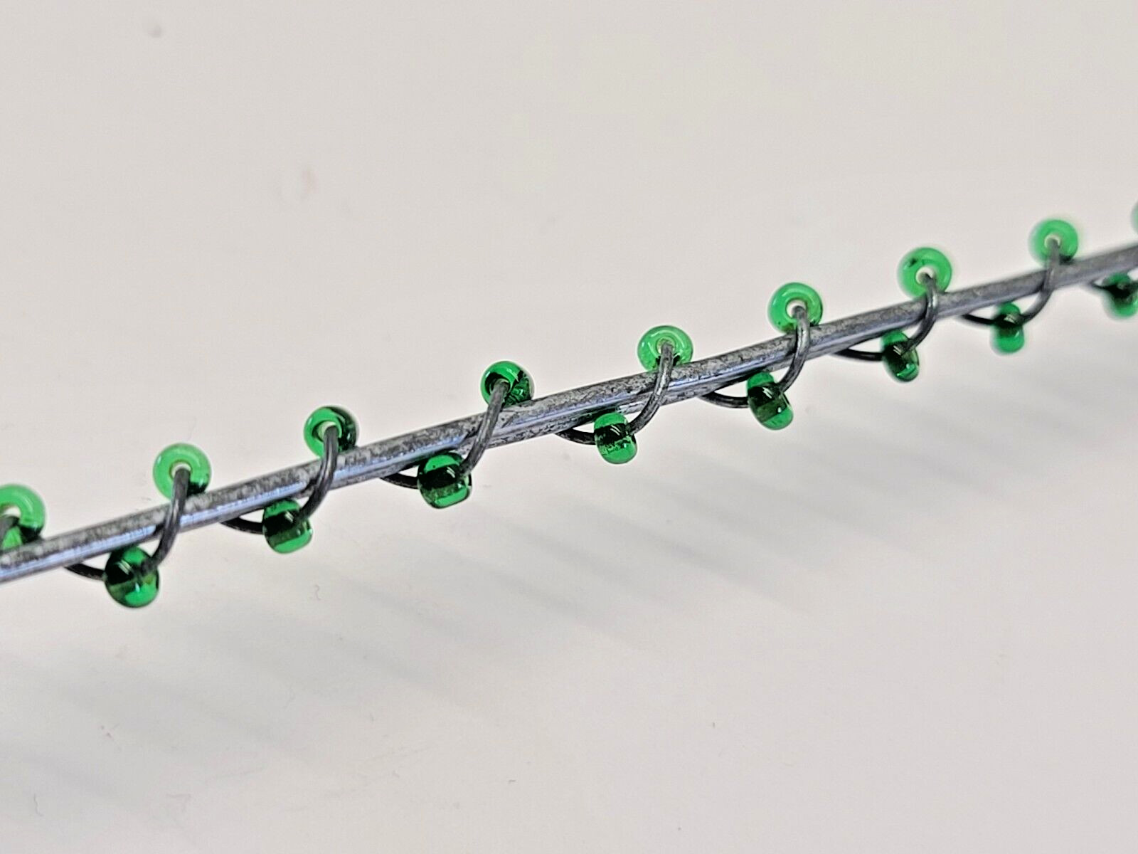 Red Rose Bud Vintage Glass Bead Long Stem Wire Folk Art Sculpture Beaded Flower