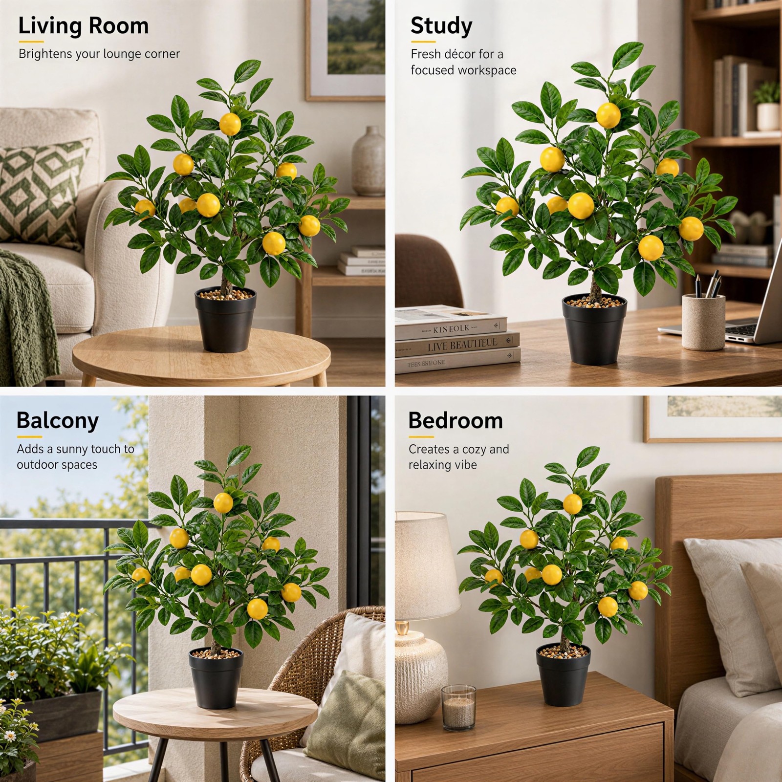 20″ Artificial Yellow Lemon Tree Fake House Green Plant Fruits Decoration wit…