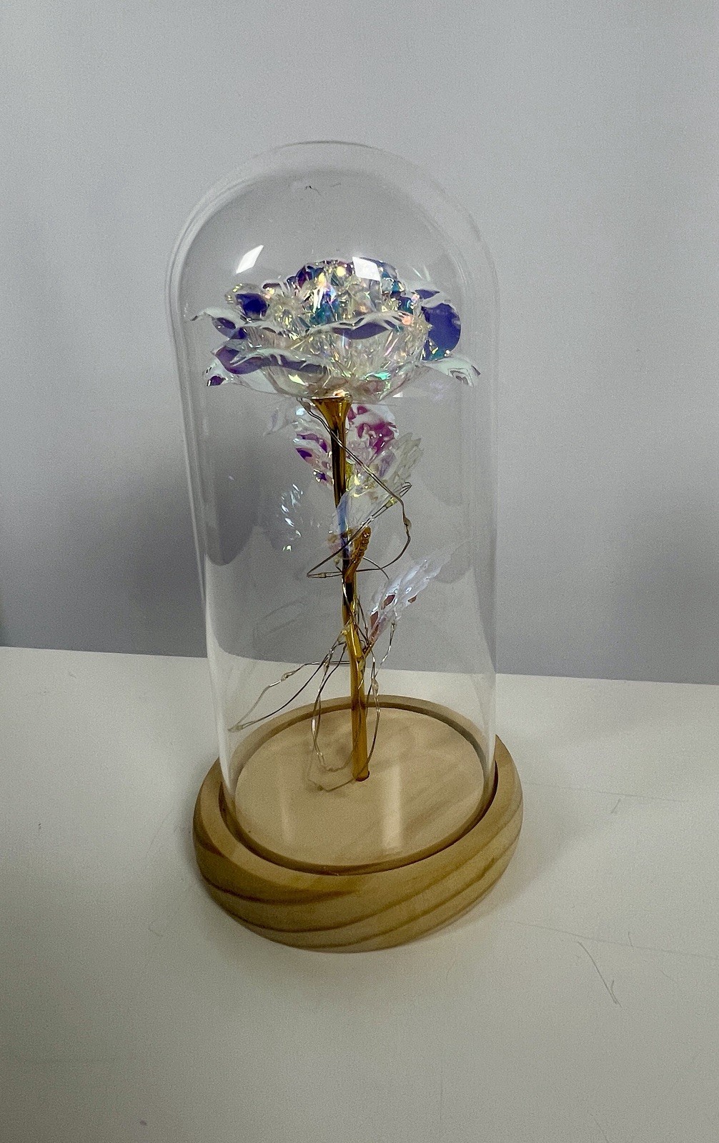 Rose Of Love In Glass Dome /w Led Lighted Rose Wedding Valentine Gifts