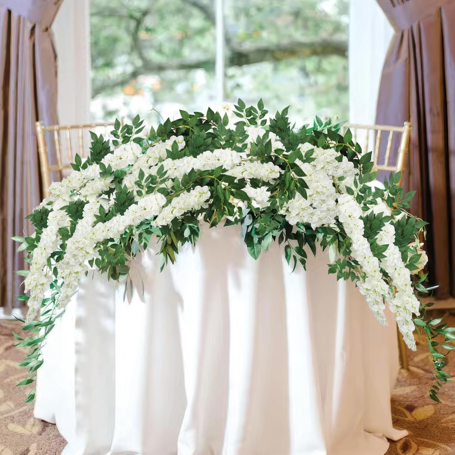 Wisteria Garland Artificial Flowers Floral Vines White 6.56 Ft Silk Fake Wisteri