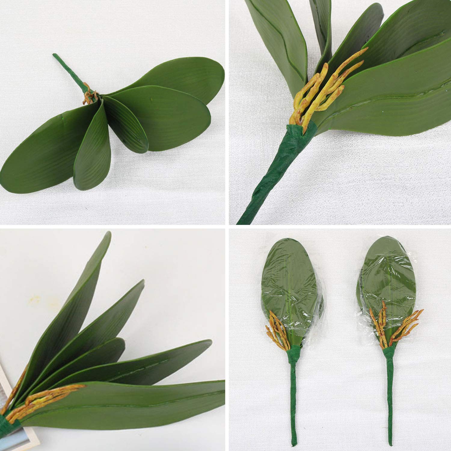 6 PCS Artificial Phalaenopsis Orchids Leaves 11 inches Green Faux Orchids Lea…