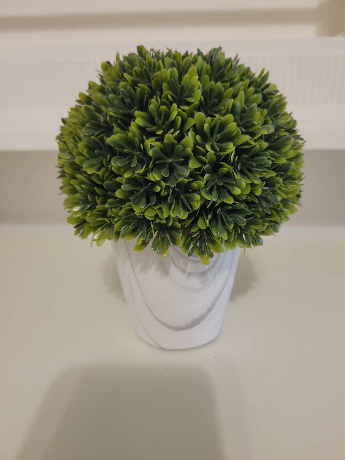 Artificial Boxwood Ball Topiary in White Pot, Plastic, Green/White