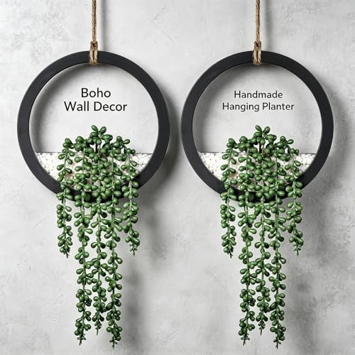 Boho Wall Decor, 2Pcs Fake Hanging Plants Artificial Succulents, Indoor Hanging