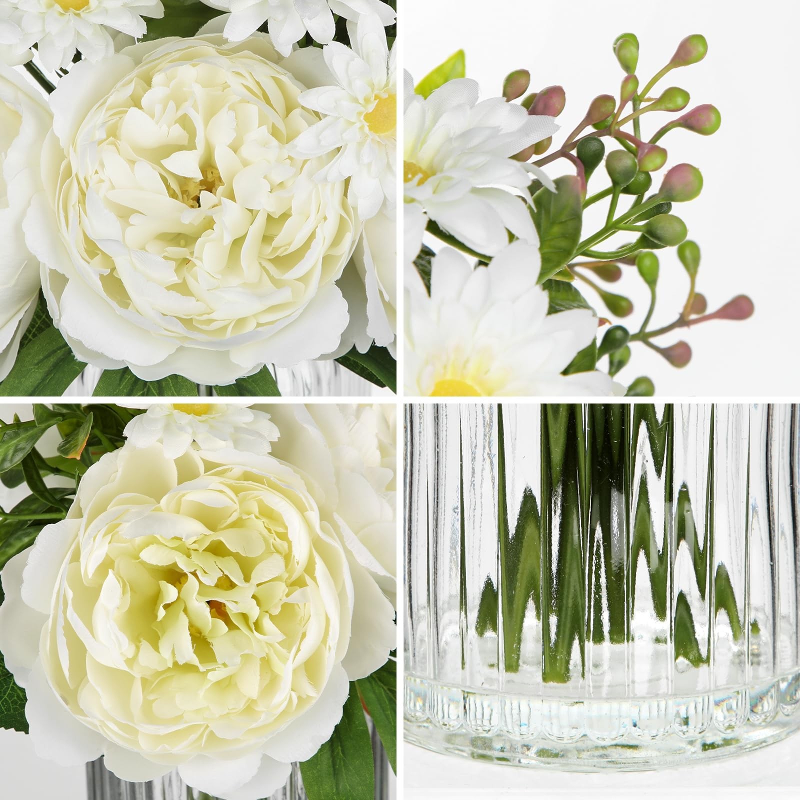 Artificial Flowers in Vase White Silk Peony & Daisy Faux Floral Arrangements …