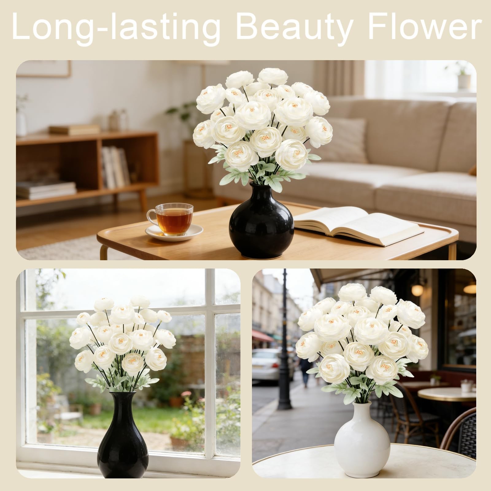 Artificial Silk Peony Fake Flowers,6PCS Artificial Faux Peonies Bulbs with 24…
