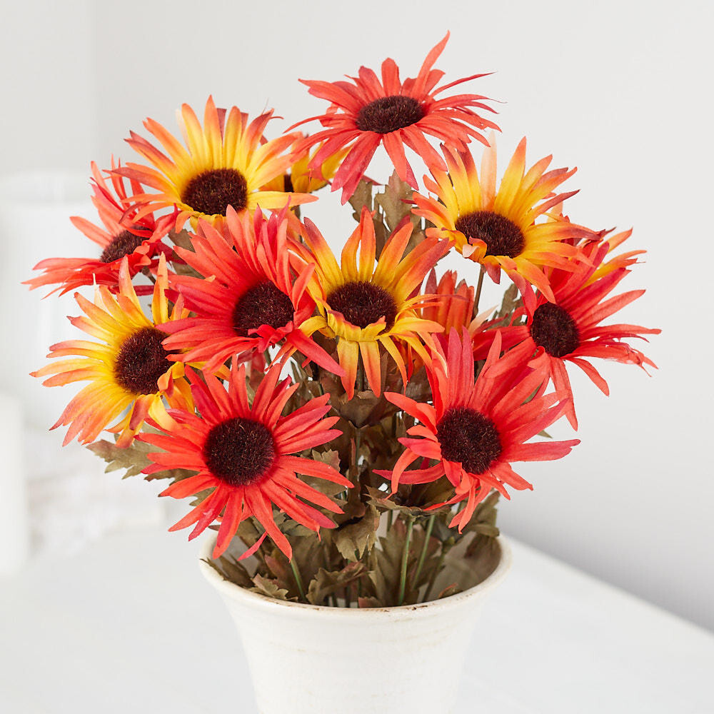 Set of 2 Factory Direct Craft Artificial Burning Red and Orange Daisy Bunches