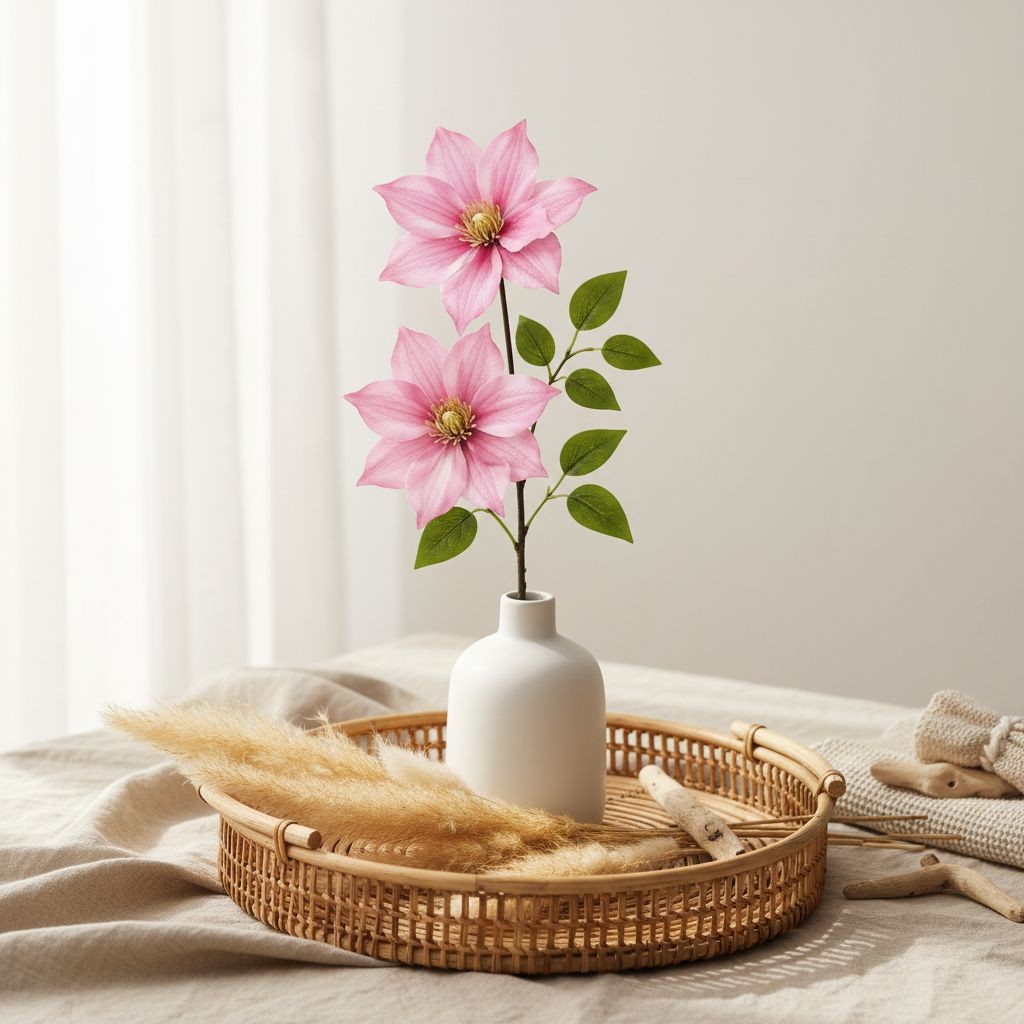 Light Pink Clematis Stem Faux Flower Spray 28 Inch Artificial Floral Stem Cottag