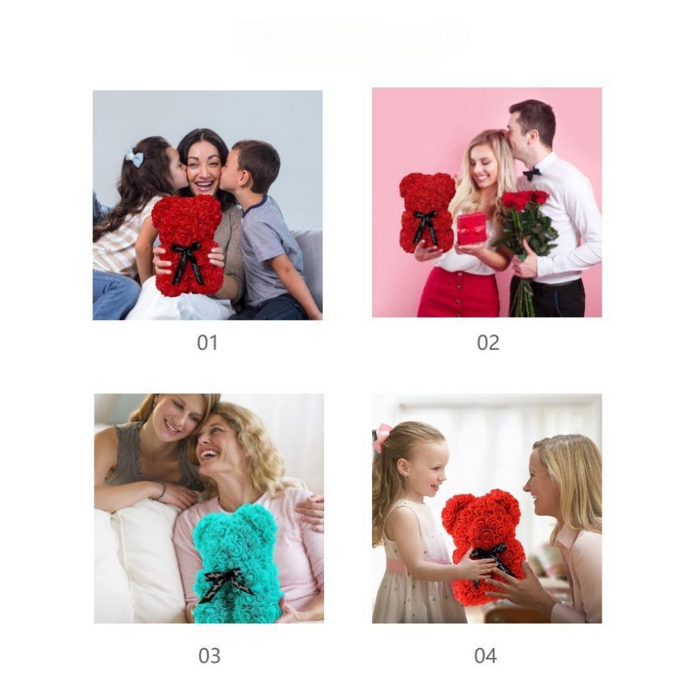 25cm Artificial Teddy Rose Flower Bear with Box Romantic Valentines Day Gift Gir
