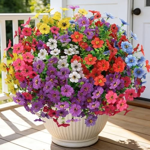 24 Bundles UV Resistant Artificial Flowers for Outdoor Planters & Garden Decor
