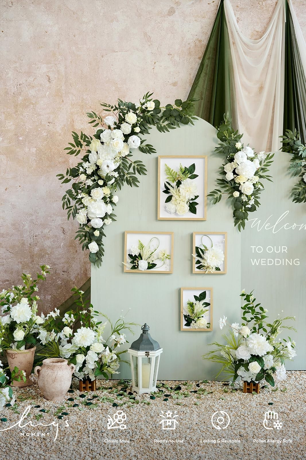 Artificial Wedding Arch Flowers Kit – 4pcs Hanging Silk Arrangements & Chiffon D