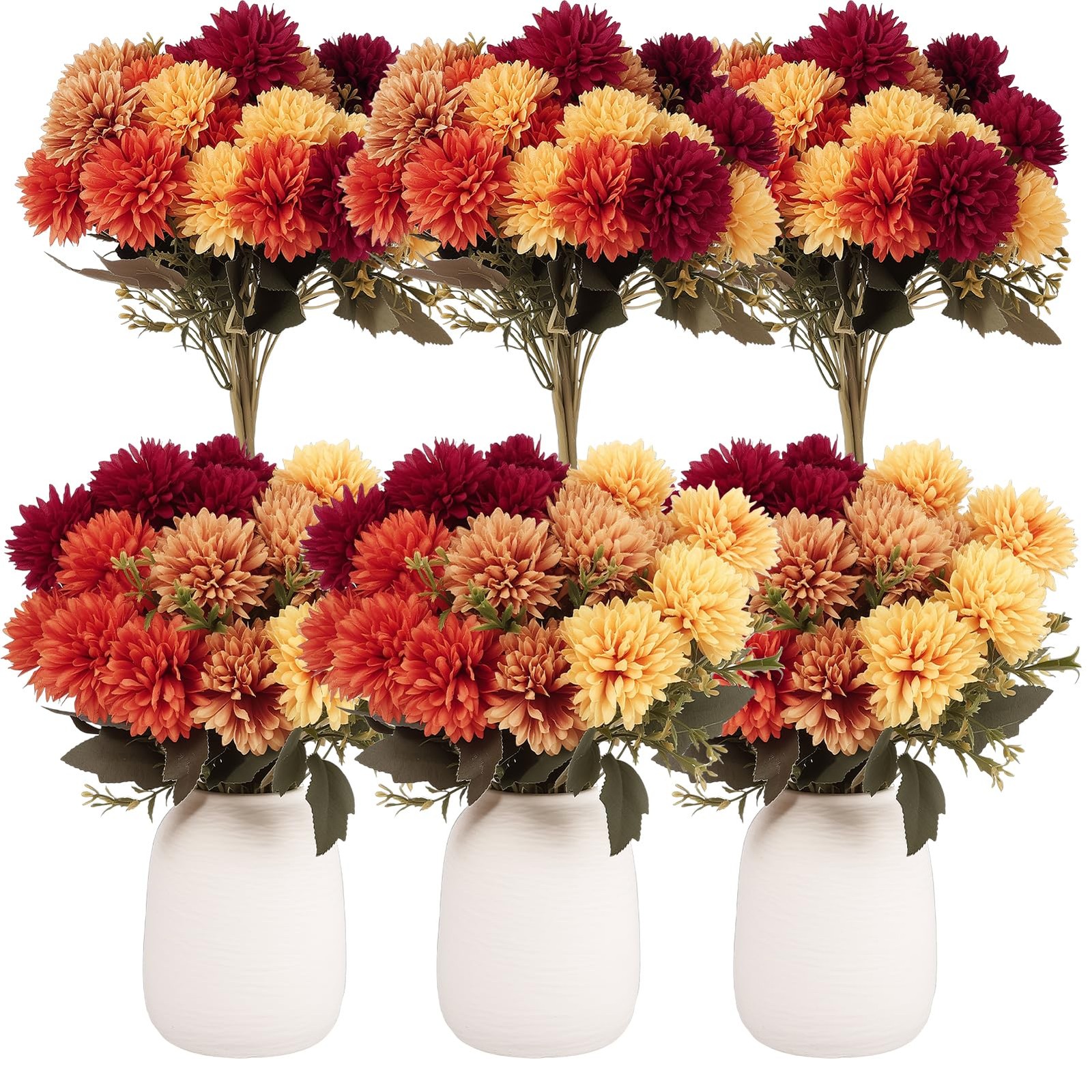 Ovveroche Artificial Flowers Decoration – 12 Bundles Faux Silk Mums UV Resist…
