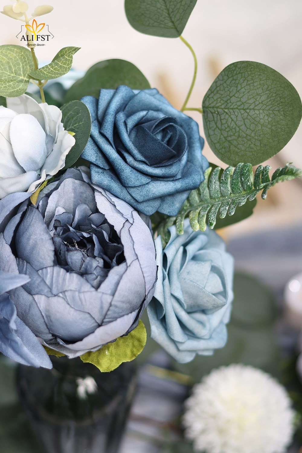 Dusty Blue Artificial Flowers Combo Box Set Silk Fake DIY Wedding Bouquet