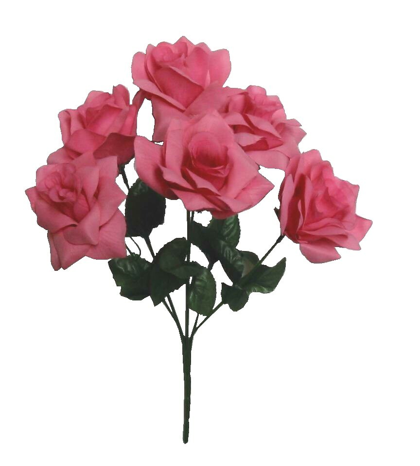 Pink Microfiber Large 6-4″ Rose 14″ Bush Silk Flower Home In/Outdoor Decor Craft