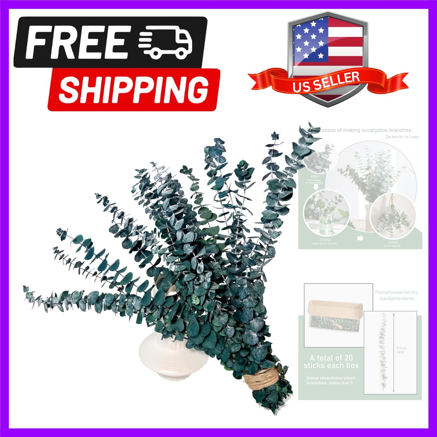 20Pcs Dried Eucalyptus Stems – Red, Real Long Eucalyptus, Dried Flowers for V…