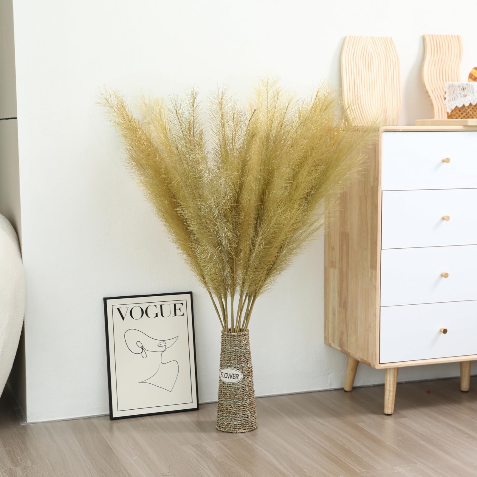 Gold Faux Tall Pampas Grass Soft Fluffy Great Gatsby Decor 45 Inch 8 Pack