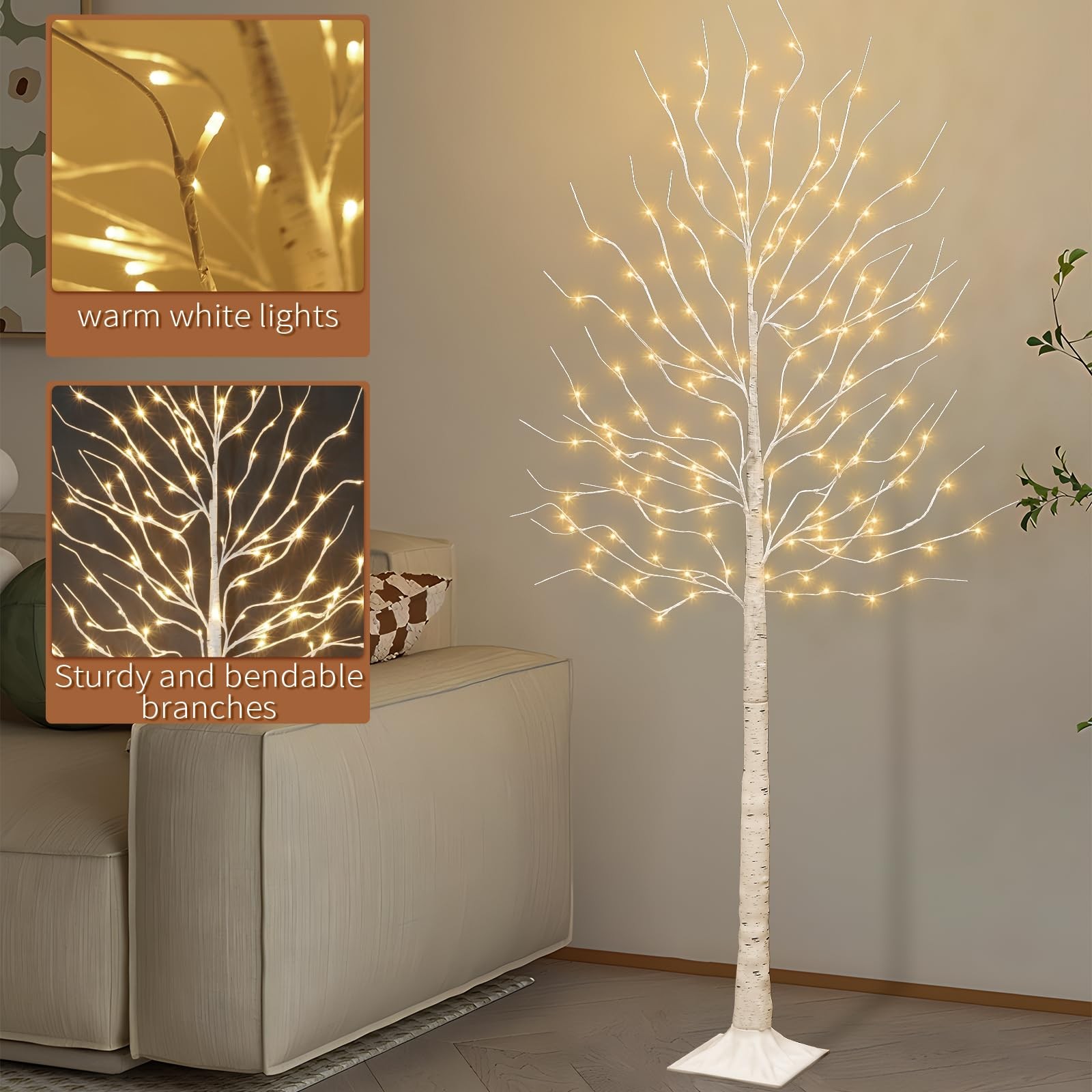 Set of 2 6 feet Lighted Birch Tree, 160 LED Warm White, for Home, Festival, P…