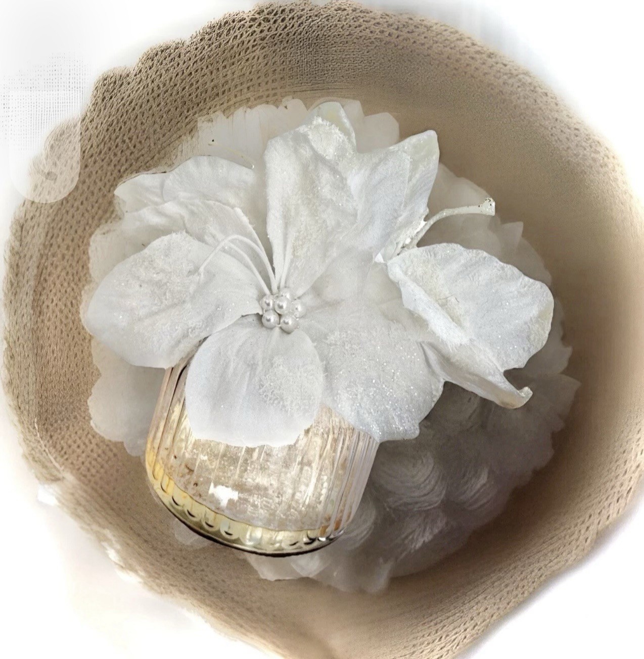 Nearly Natural White Poinsettia Faux Water Arrangement Christmas Decor Shabby