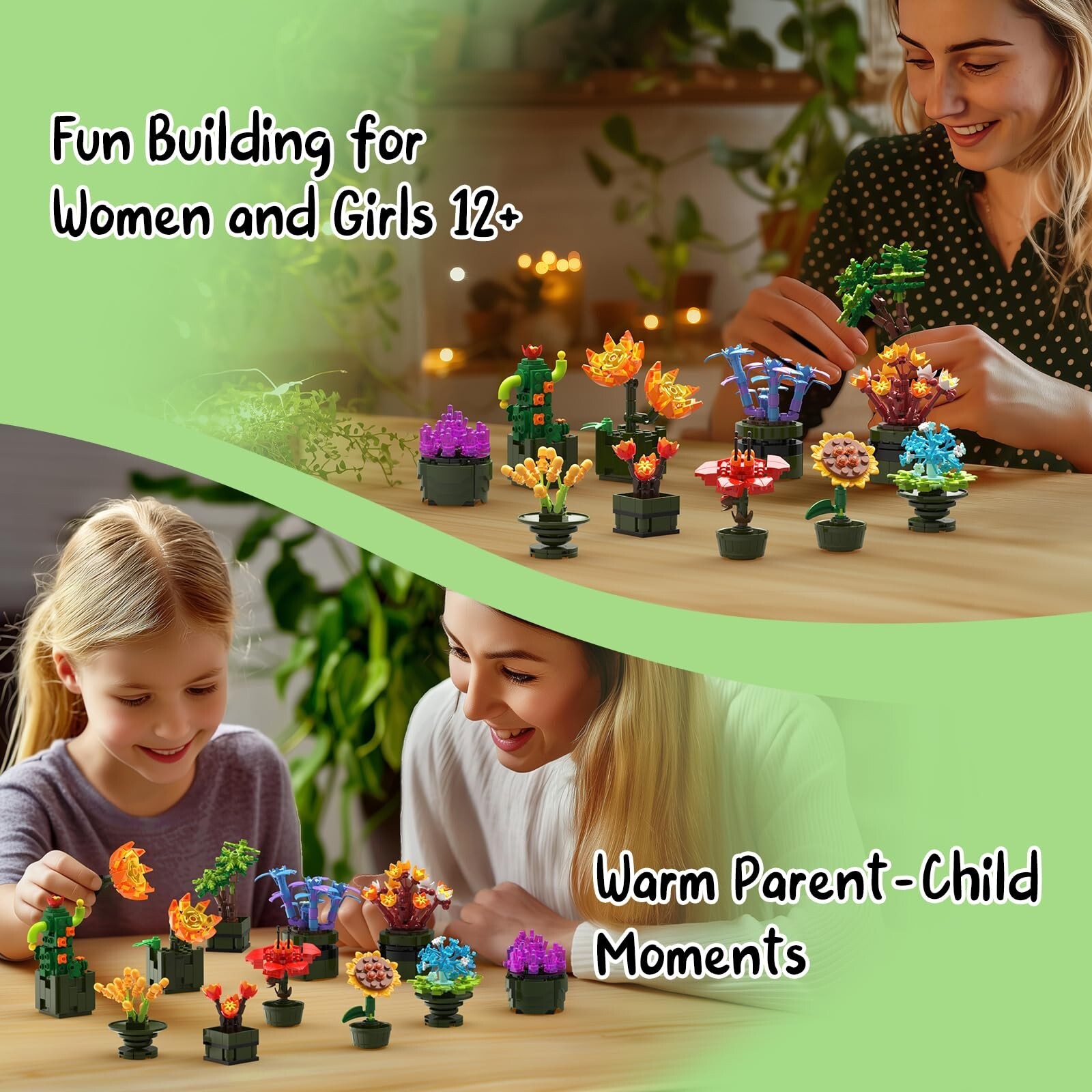NUTCRACKER 12Pcs/Set Succulent Flower Building Set, Flower Bonsai Botanical C…