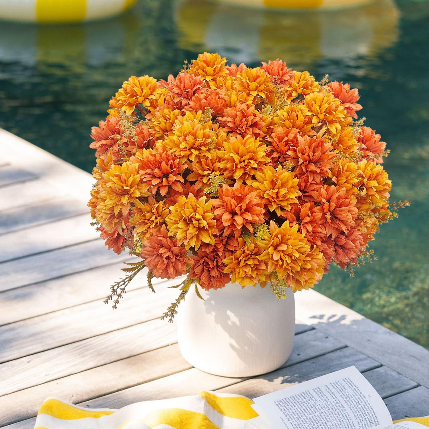8 Bundles Fake Mums Artificial Fall Flowers Silk Chrysanthemums