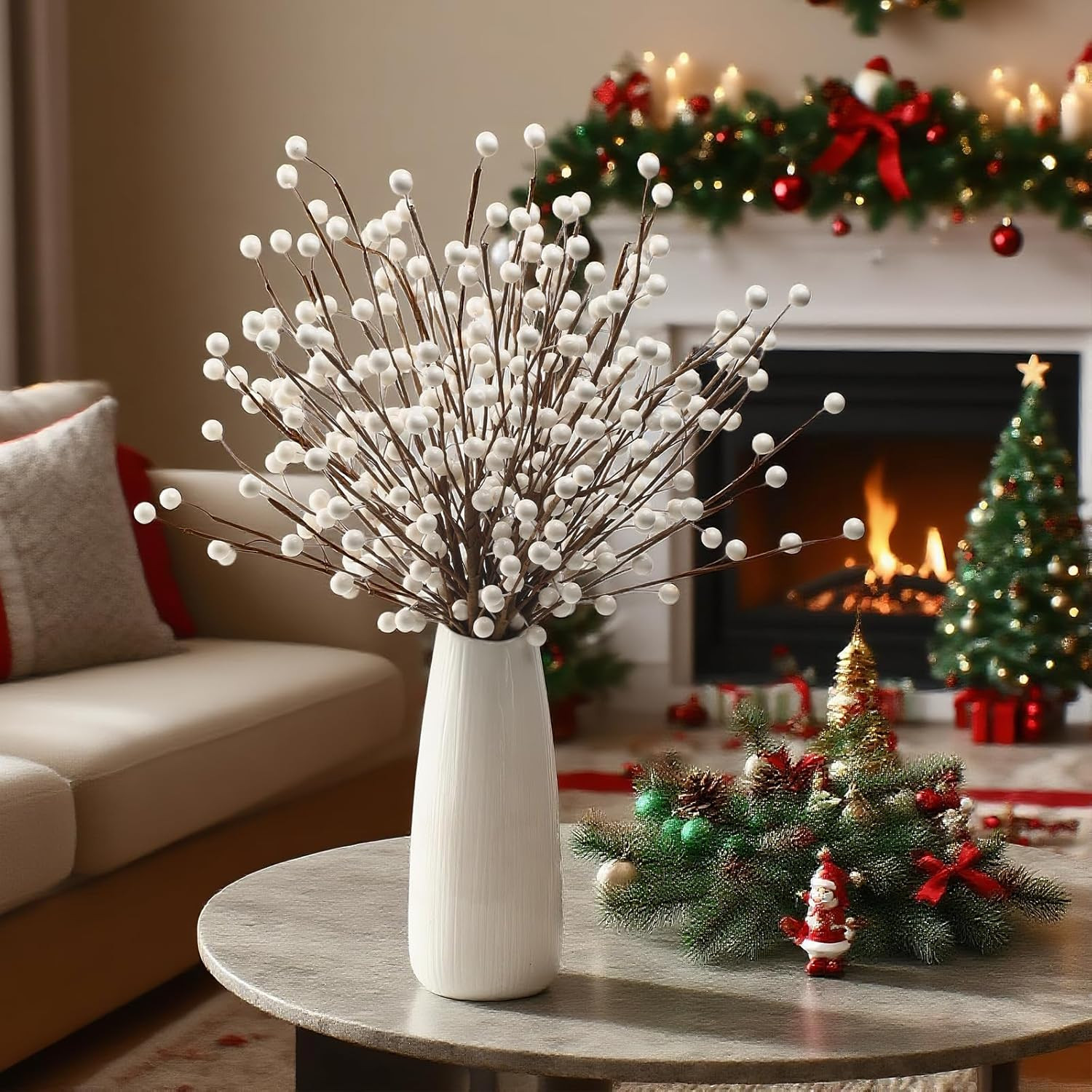 Winter Decorations 12Pcs Artificial Berry Stems White Berry Picks for Christmas