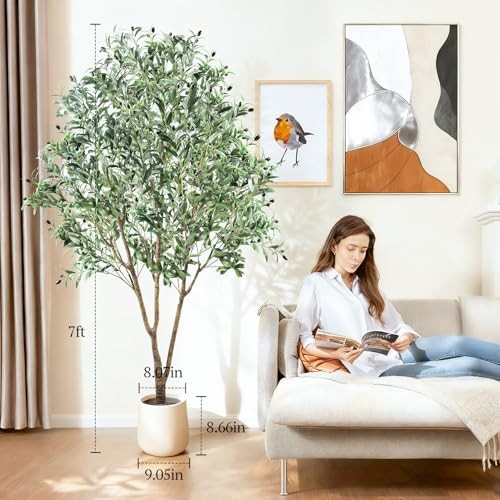 Large Olive Trees Artificial Indoor 7FT, Upgraded Faux Olive Tree with