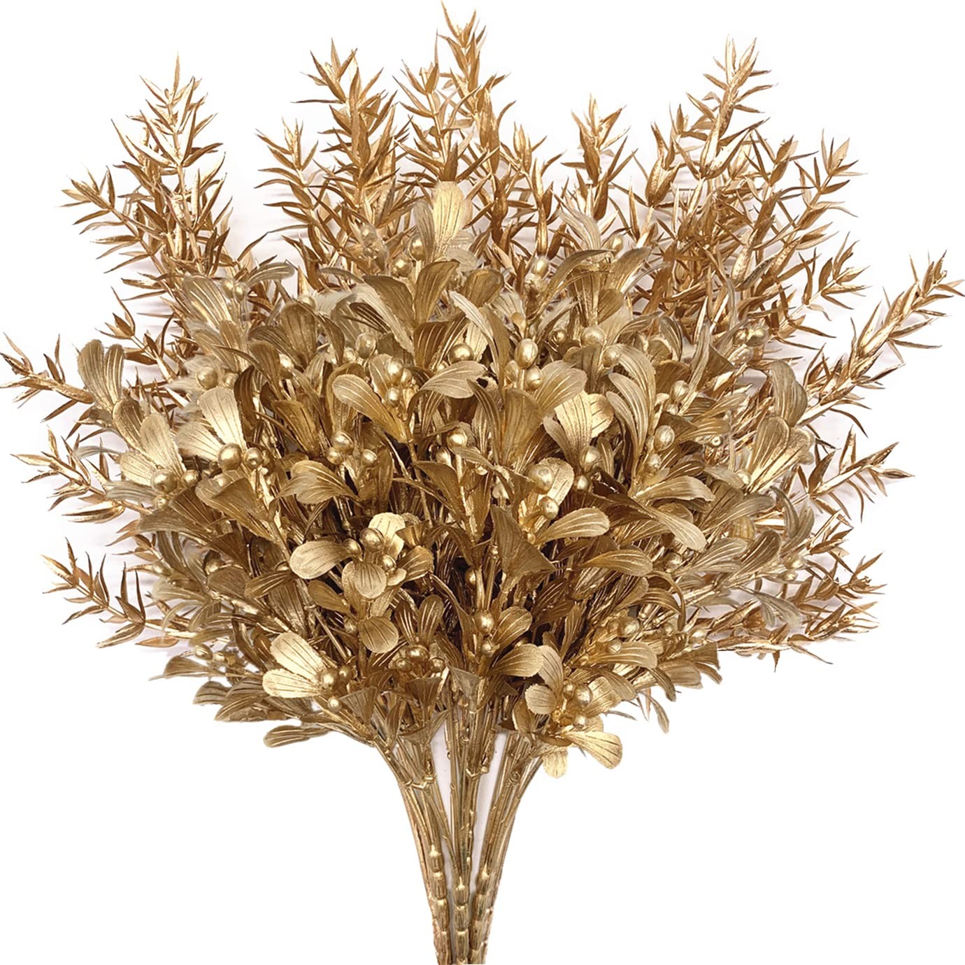 Gold Decorations Artificial Plants, CATTREE Golden Berry Leaves Fake Simulation