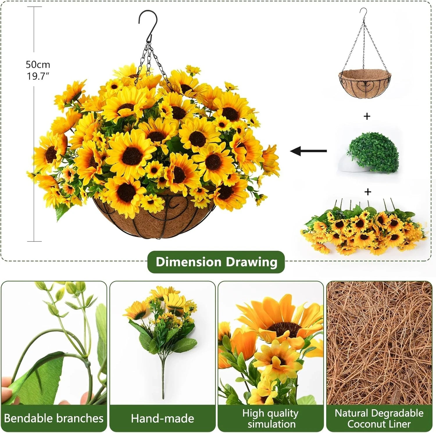 Artificial Sunflowers Fake Hanging Flowers Plants Baskets For Outdoor Fall Decor