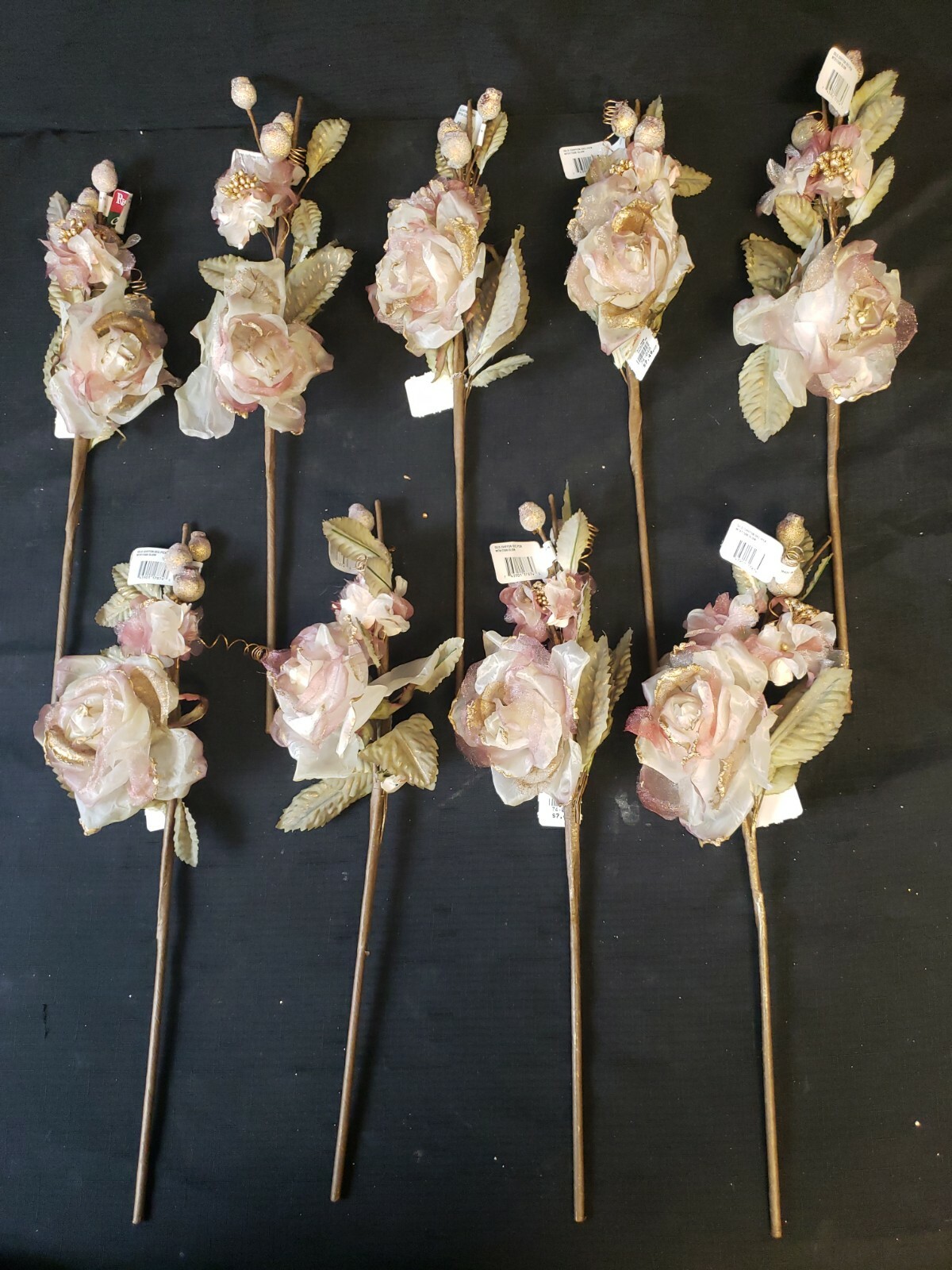 Lot of 9 NEW NWT REGENCY INTERNATIONAL FLORAL STEM Gold Chiffon Pink Flowers