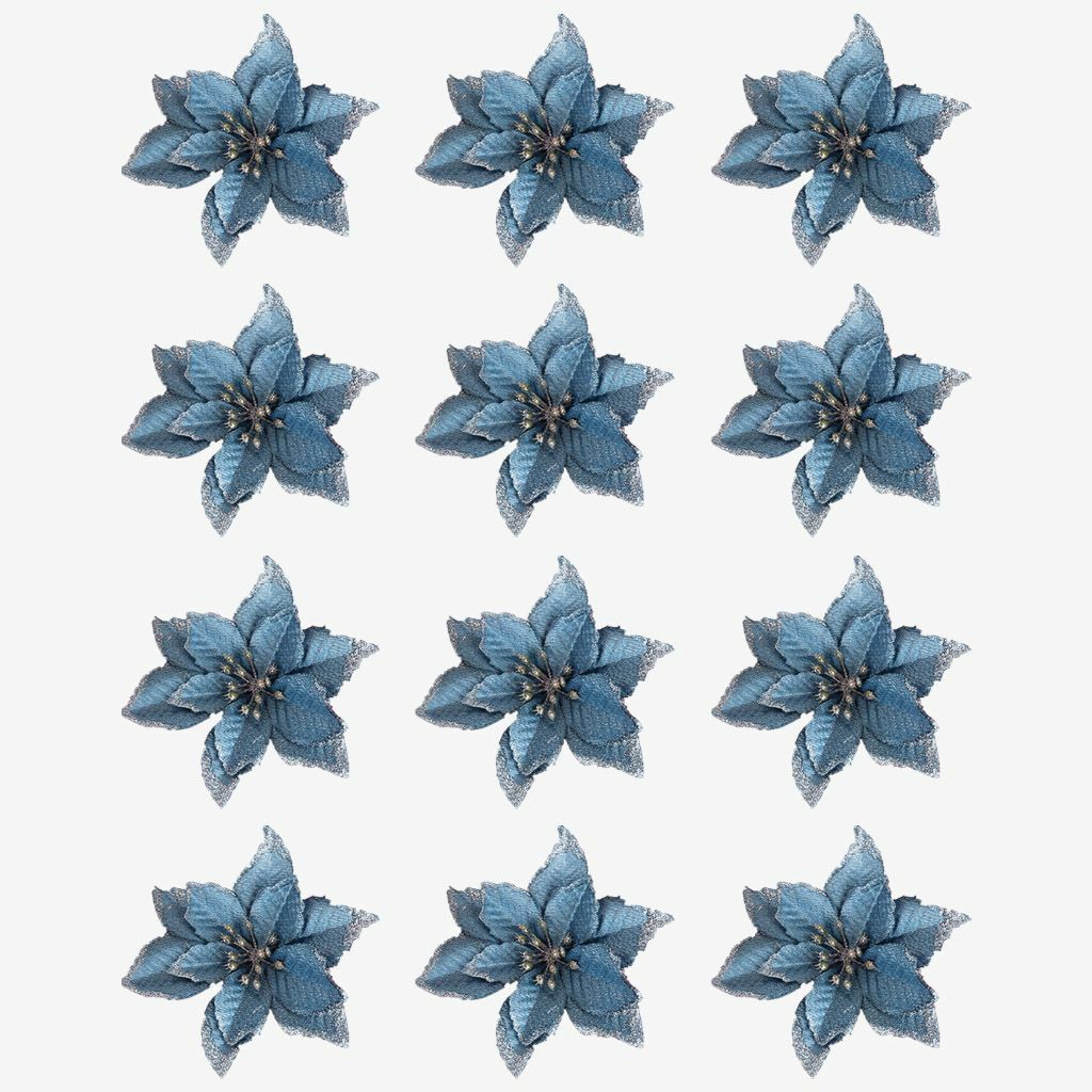 12Pcs Glitter Christmas Flower Tree Hanging Ornaments Festival Xmas Decor Prop