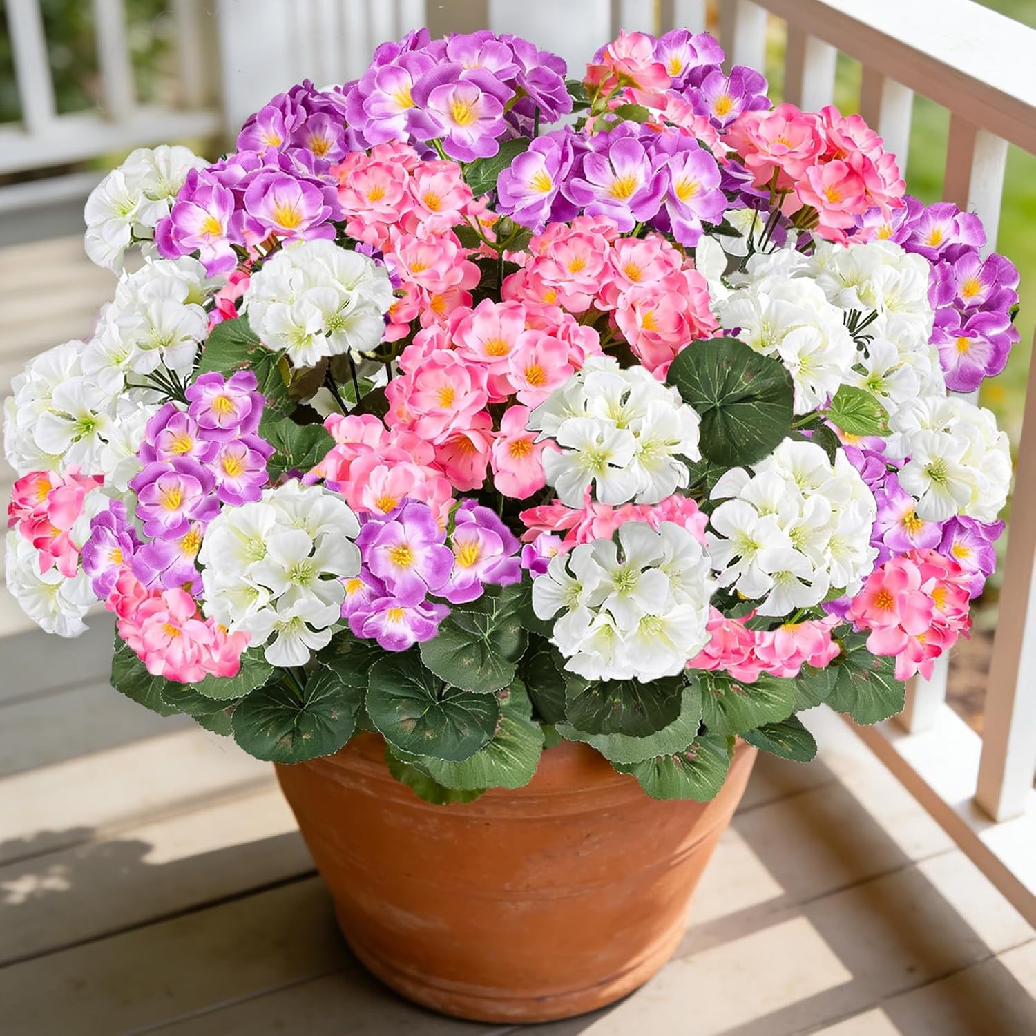 6 Bundles Red Geraniums Silk, Artificial Outdoor Planter Decor