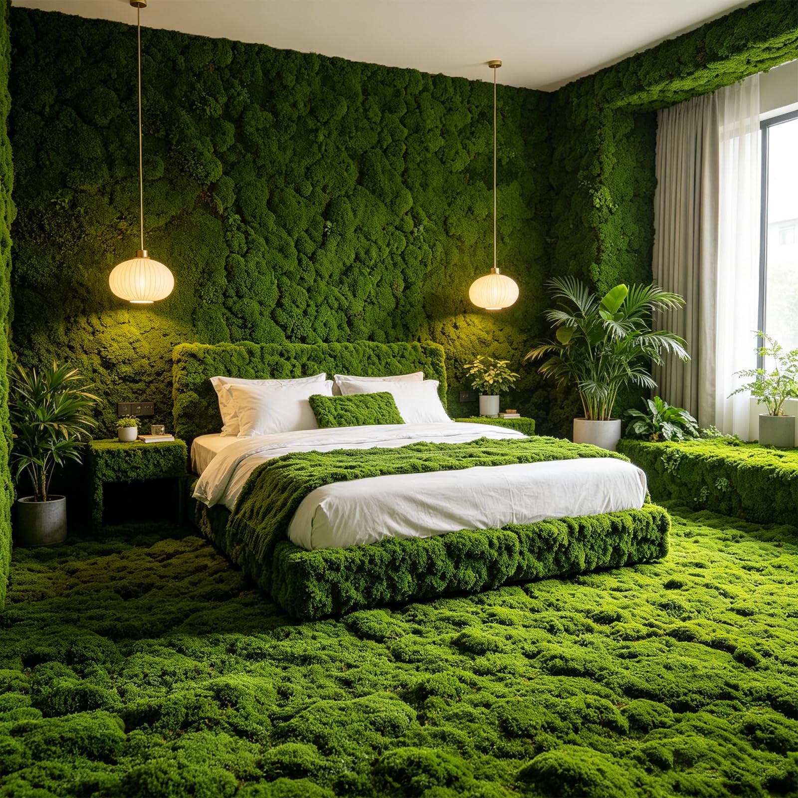 Artificial Moss Mat, 39.4 x 39.4 Inch Fake Moss for Crafts, Faux Greenery She…