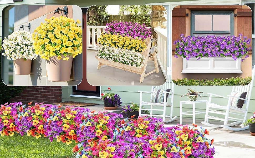 16 Bundles Artificial Pansy Flowers for Outdoors, Mixed Colors | Faux silk