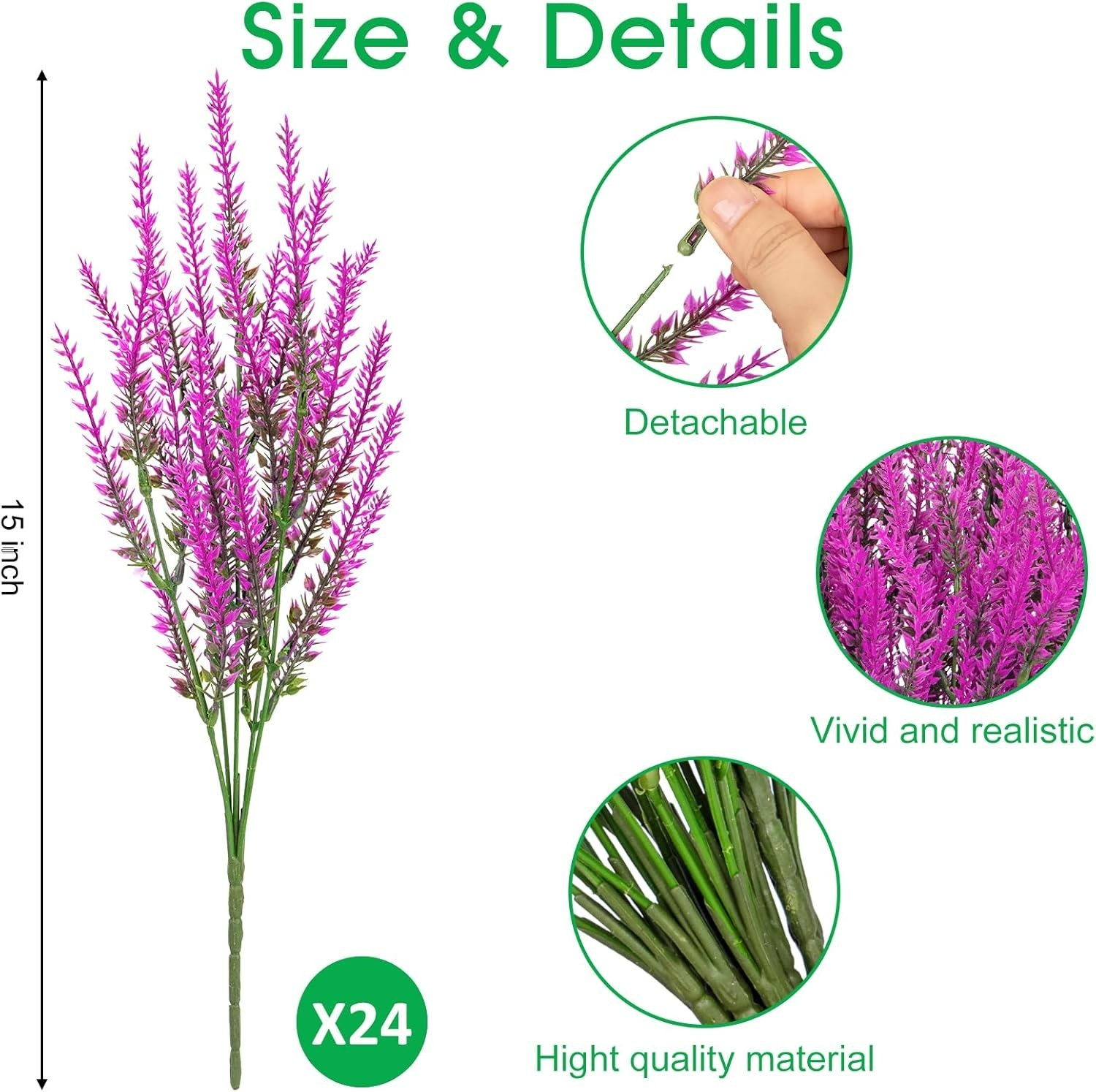 Realistic 24 Bundle Artificial Lavender – UV Resistant Fuchsia Flowers for Home