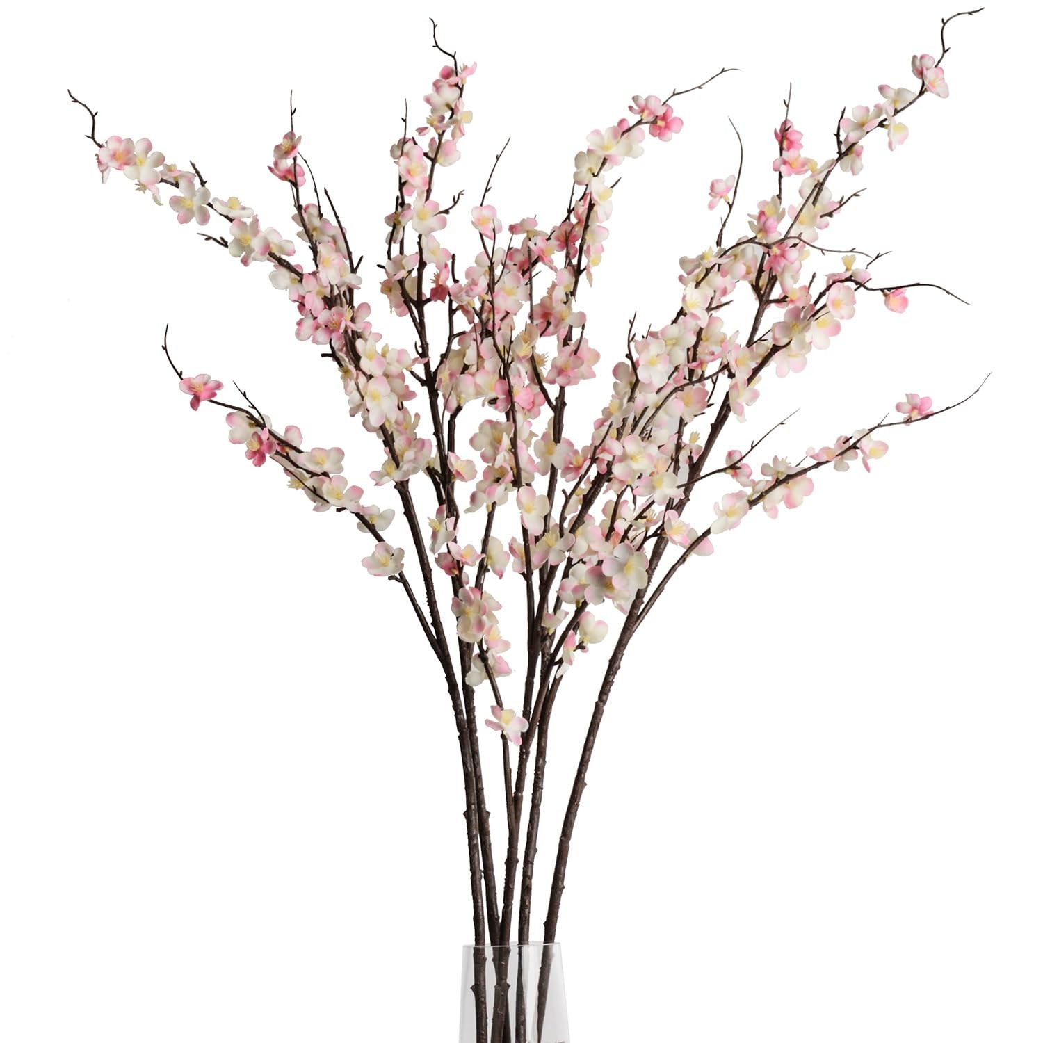 Artificial Flowers Silk Cherry Blossom Branches 5Pcs 39” Pink Faux Vase Decor