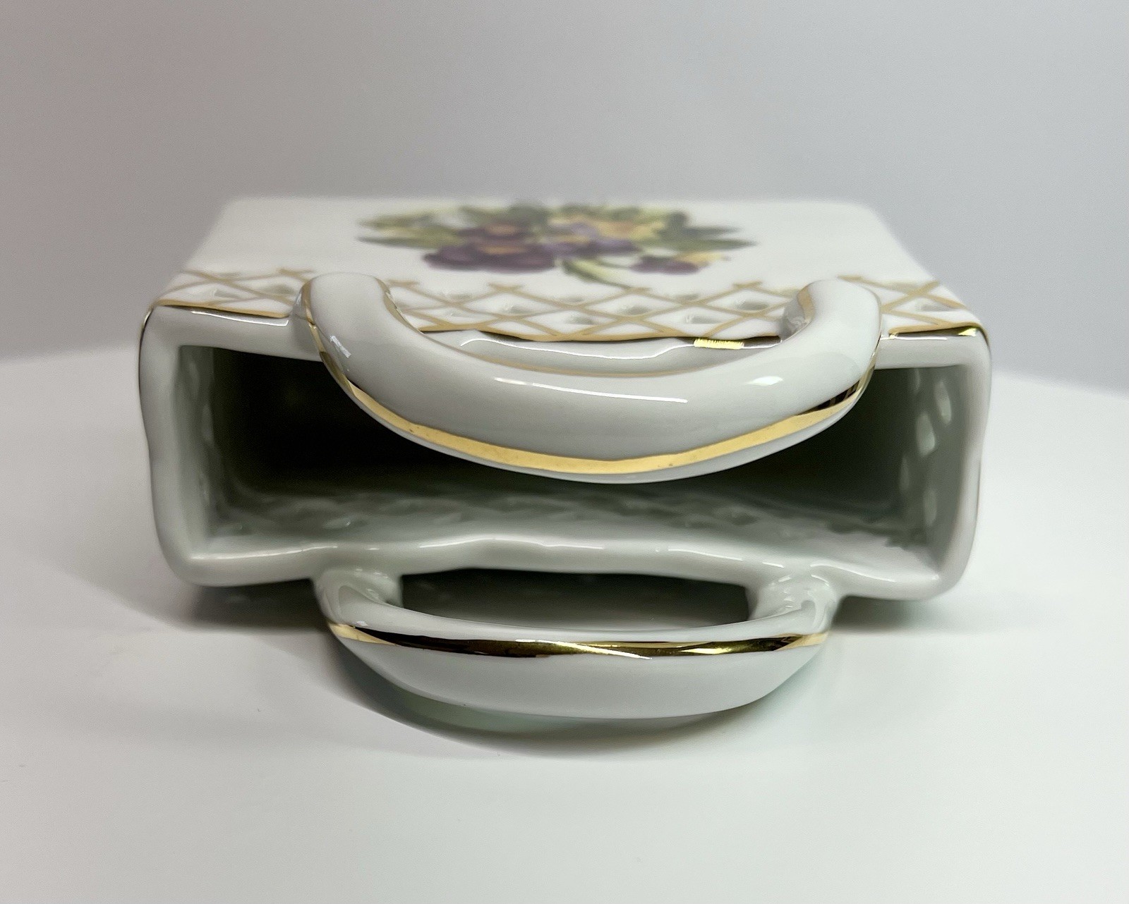MCM Vintage Porcelain Purse Vase Pansies Old World Collection Figurine Flowers