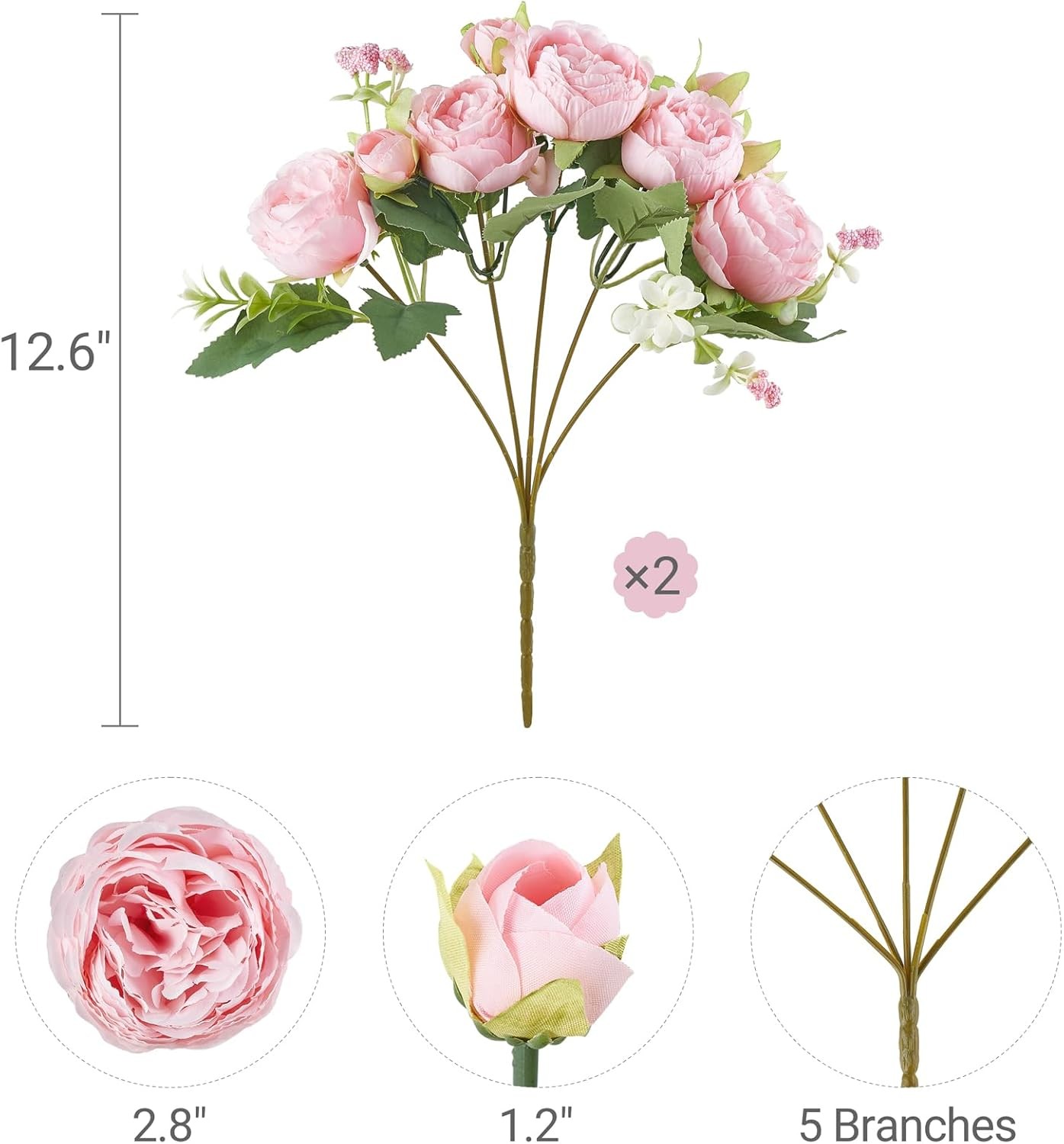 Artificial Peonies Silk Flowers Faux Bouquet Pink for Home, Wedding & Party Deco