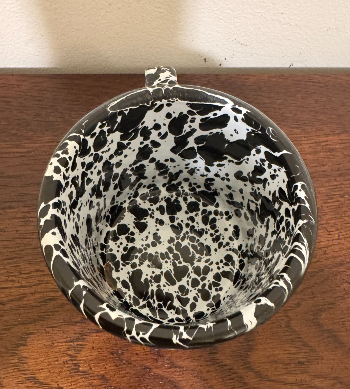 Crow Canyon Black White Splatterware Enamel Mug Planter Pencil Holder Rustic