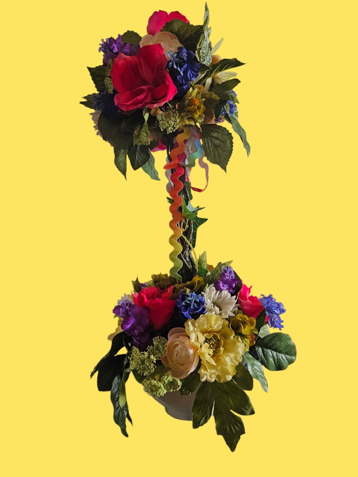 Colorful Mixed Silk Flower Topiary. Home Decor.