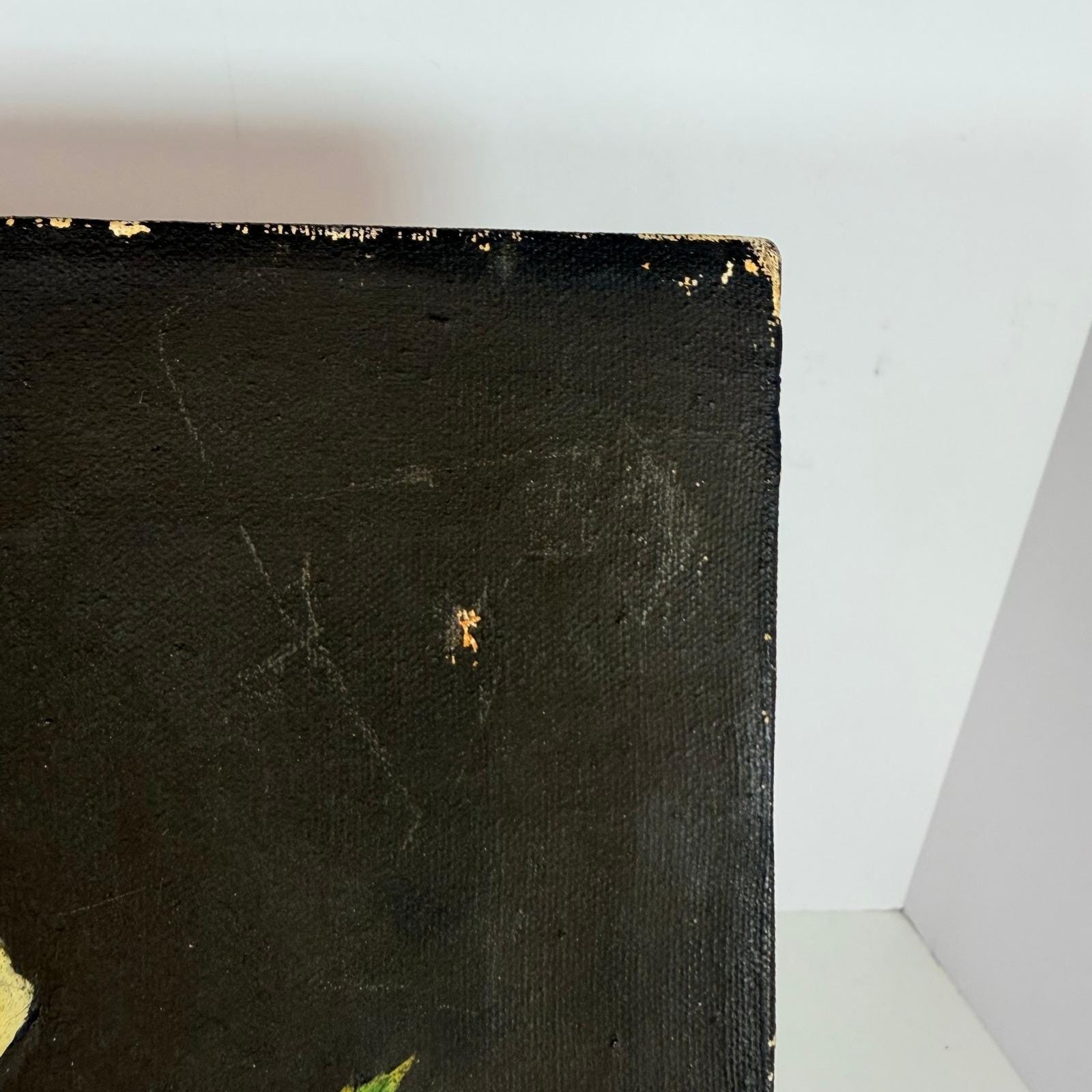 Moody floral oil painting on canvas yellow and black
