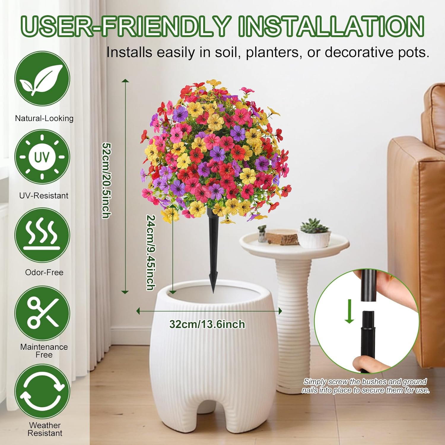Alupssuc 2Pcs 20″ Artificial Topiary Ball Flowers for Outdoors Planters, Spring