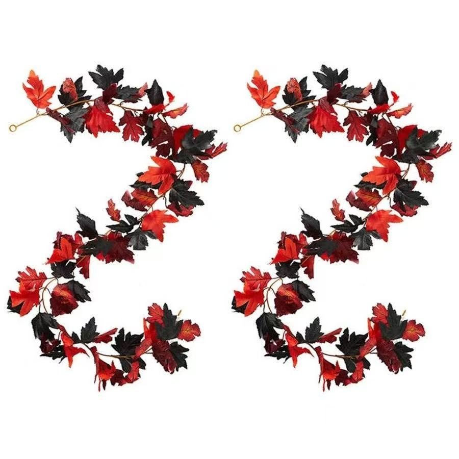 Halloween Artificial Maple Leaf Lifelike For Decorating Home/Wall Black & Red